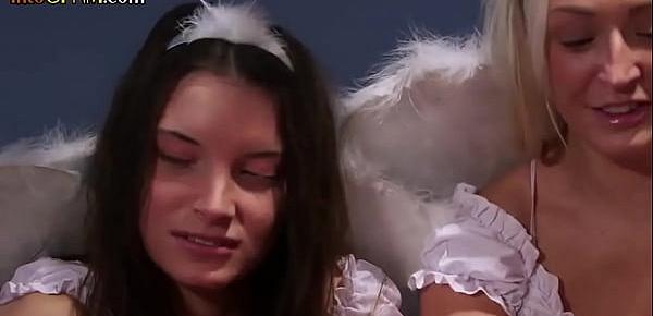  CFNM euro babes giving heavenly blowjob to hung sub